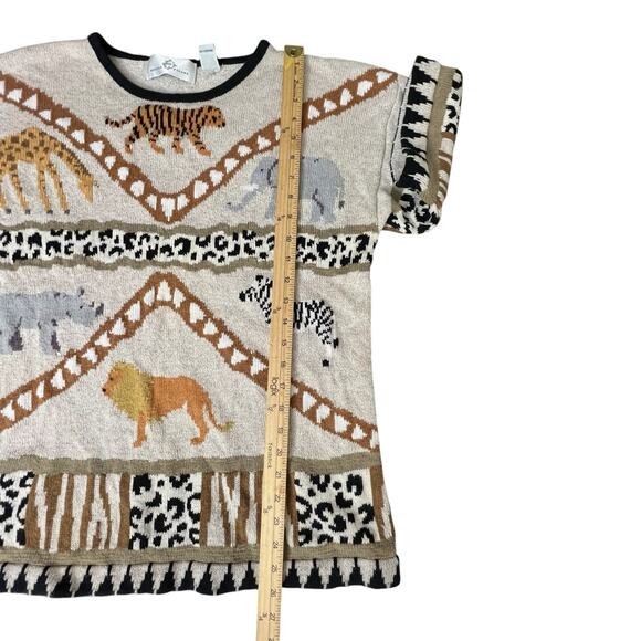 Design Options Safari Animal Knit Sweater XL Giraffe Zebra Elephant Short Sleeve - Picture 6 of 7